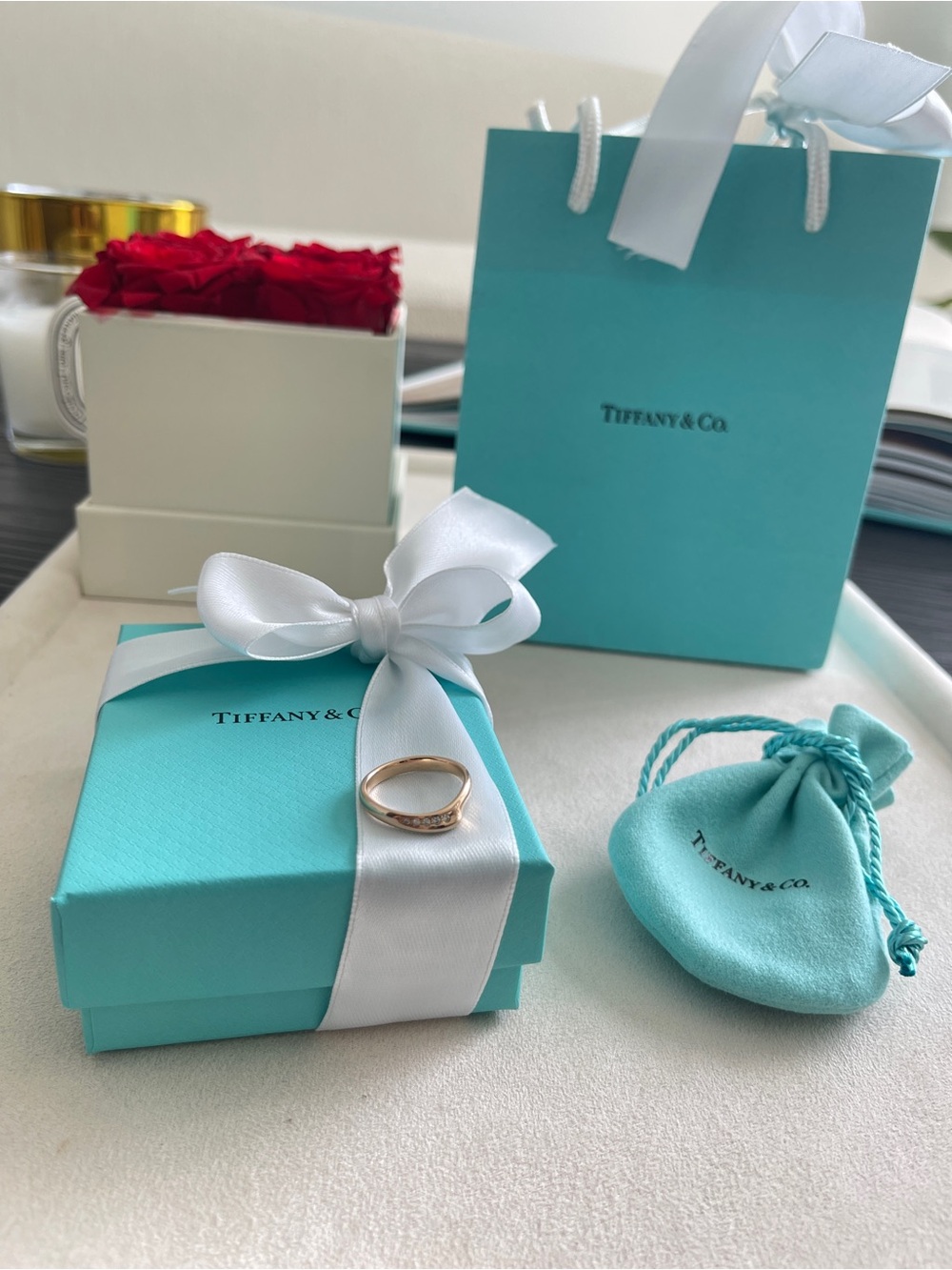 Tiffany & Co. Elsa Peretti Open Heart Band Ring RG Diamonds size 5.75 NEW $1,600